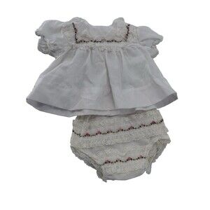 Vintage White  Rose Lace Dress and Rubber Lined Diaper Cover Bloomers 0-10 MTHS